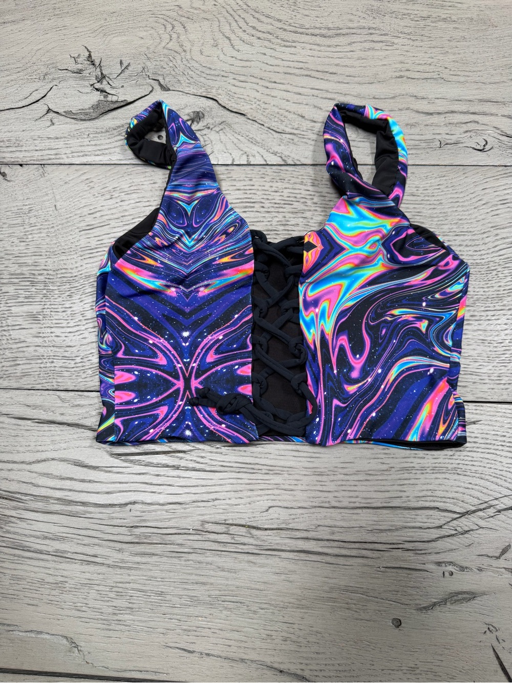 NWT - Astroflare Galaxy Print Lace-Up Crop Top